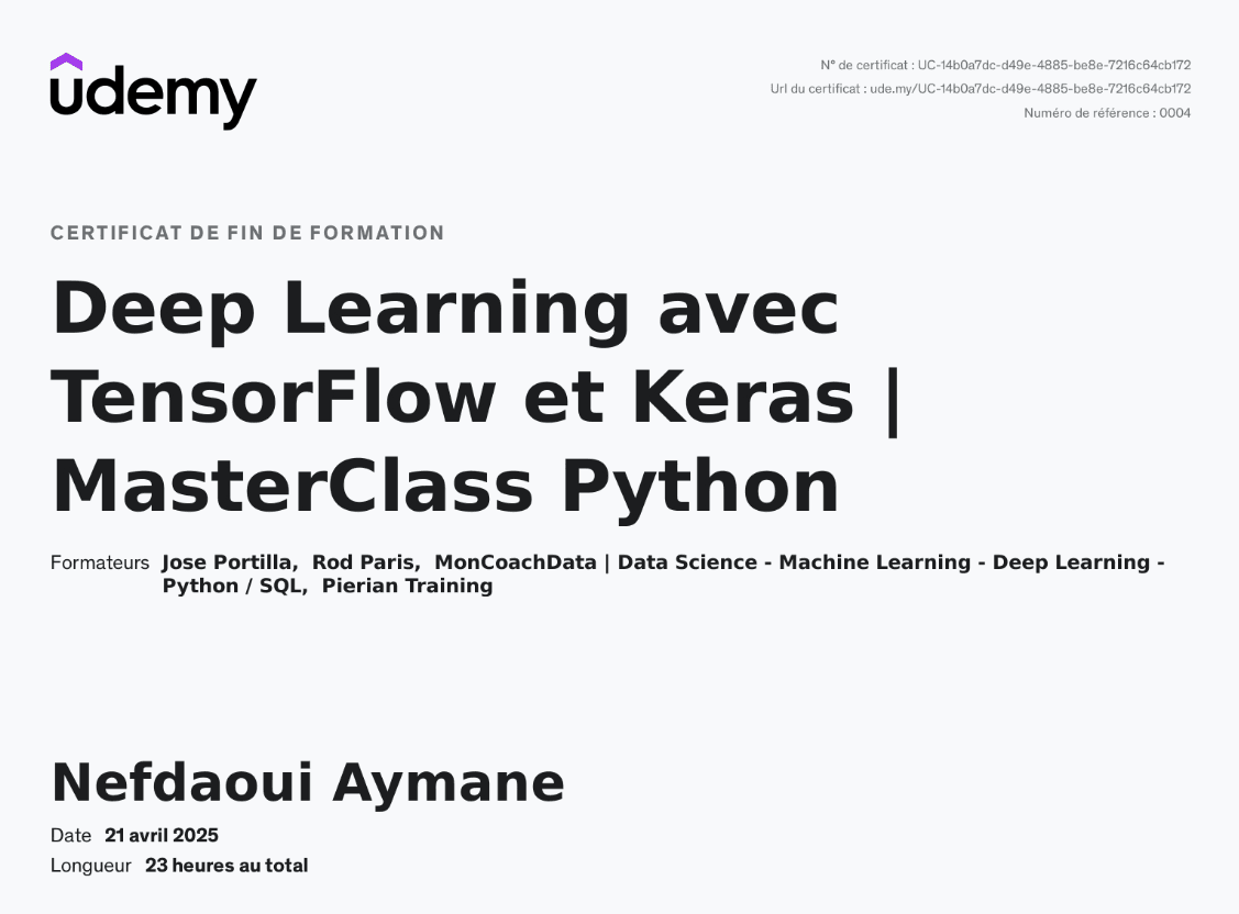 Deep Learning avec TensorFlow et Keras | MasterClass Python